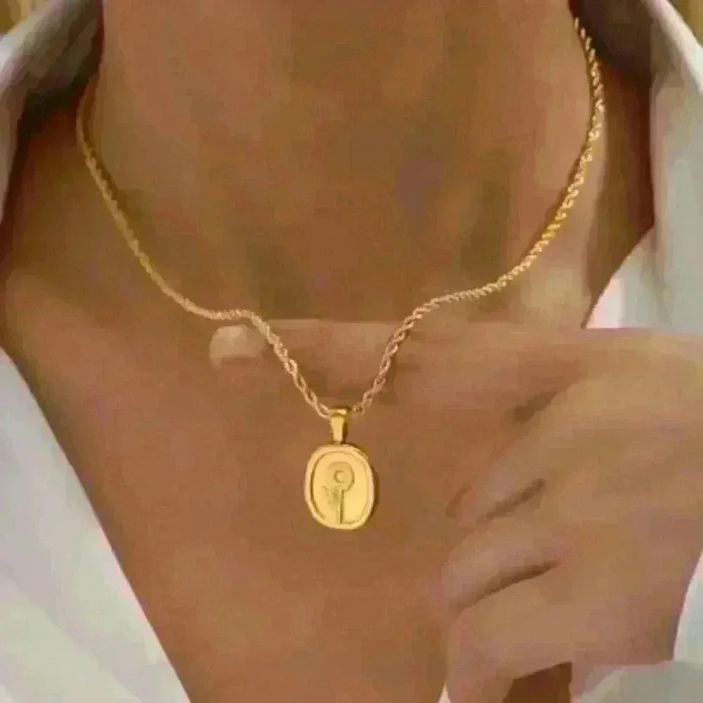 18k Gold Filled Flower Medallion Necklace